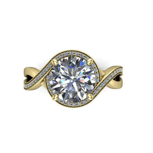 Alma Round Shape Halo Engagement Ring in 18K Yellow Gold