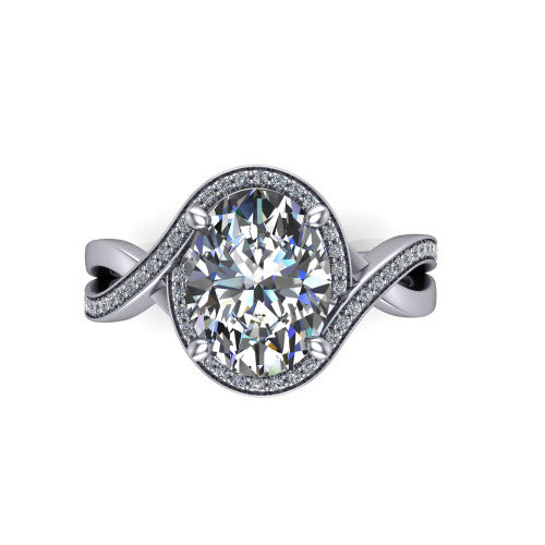 Alma Oval Shape Halo Engagement Ring in 14K White Gold