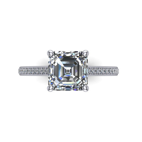 Nicole square emerald solitaire engagement ring in 14K White Gold, top-down view showing the four-prong square emerald center diamond and pave band
