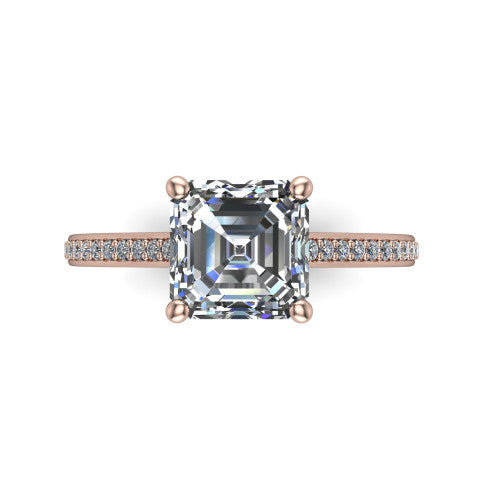 Nicole square emerald solitaire engagement ring in 14K Rose Gold, top-down view showing the four-prong square emerald center diamond and pave band
