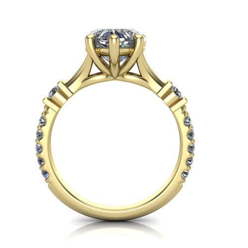 Arabella heart solitaire engagement ring in 18K Yellow Gold, through-finger front profile showing the split cathedral basket