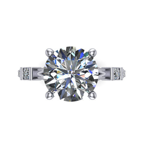 Arabella round solitaire engagement ring in 14K White Gold, top-down view showing the four-prong round center diamond and shoulder accents