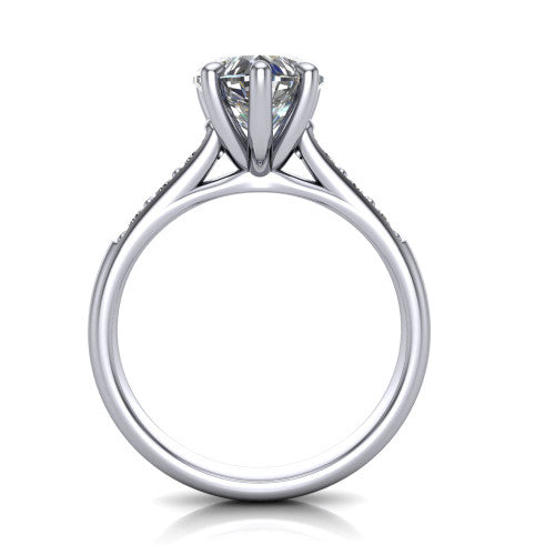 Nena heart solitaire engagement ring in Platinum, through-finger front profile showing the bezel gallery accent