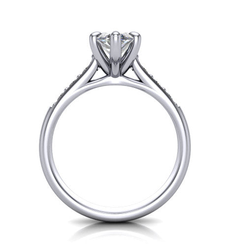 Nena marquise solitaire engagement ring in 14K White Gold, through-finger front profile showing the bezel gallery accent