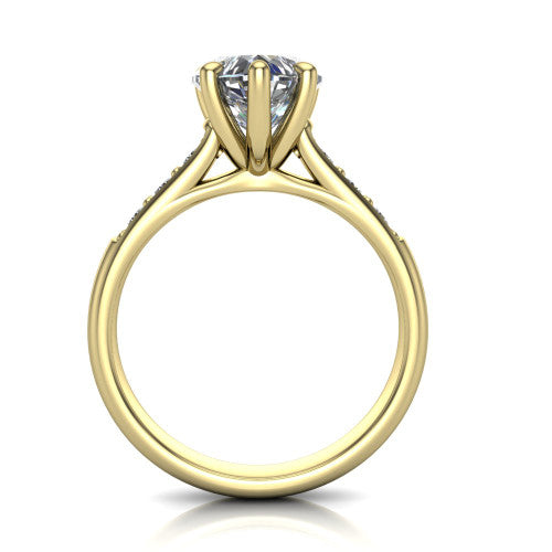 Nena heart solitaire engagement ring in 18K Yellow Gold, through-finger front profile showing the bezel gallery accent