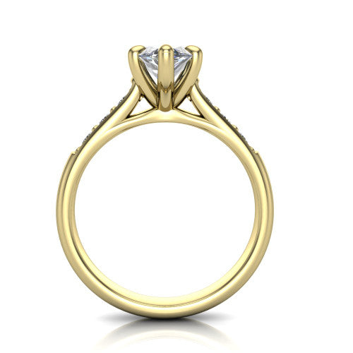 Nena marquise solitaire engagement ring in 18K Yellow Gold, through-finger front profile showing the bezel gallery accent