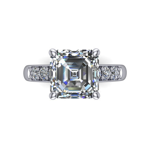Nena square emerald solitaire engagement ring in 14K White Gold, top-down view showing the four-prong square emerald center diamond and channel-set shoulders
