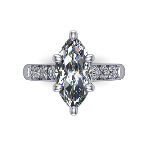 Nena marquise solitaire engagement ring in 14K White Gold, top-down view showing the four-prong marquise center diamond and channel-set shoulders