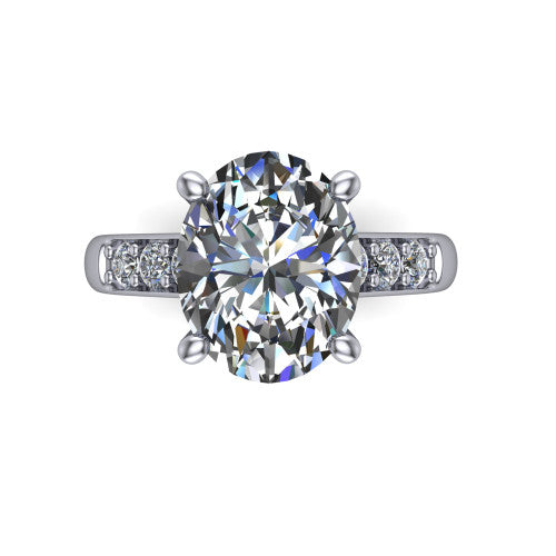 Nena oval solitaire engagement ring in 18K White Gold, top-down view showing the four-prong oval center diamond and channel-set shoulders