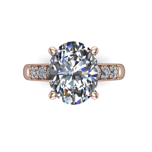 Nena oval solitaire engagement ring in 18K Rose Gold, top-down view showing the four-prong oval center diamond and channel-set shoulders