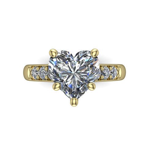 Nena heart solitaire engagement ring in 18K Yellow Gold, top-down view showing the four-prong heart center diamond and channel-set shoulders