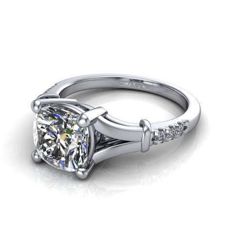 Linnea Cushion Shape Classic Engagement Ring in 14K White Gold