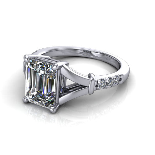 Linnea Emerald Shape Classic Engagement Ring in 14K White Gold