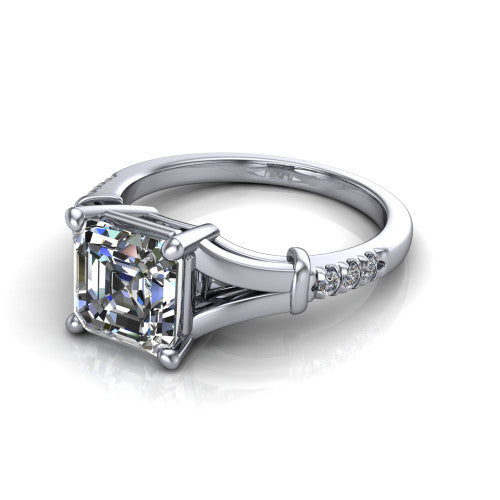 Linnea Square Emerald Shape Classic Engagement Ring in 14K White Gold