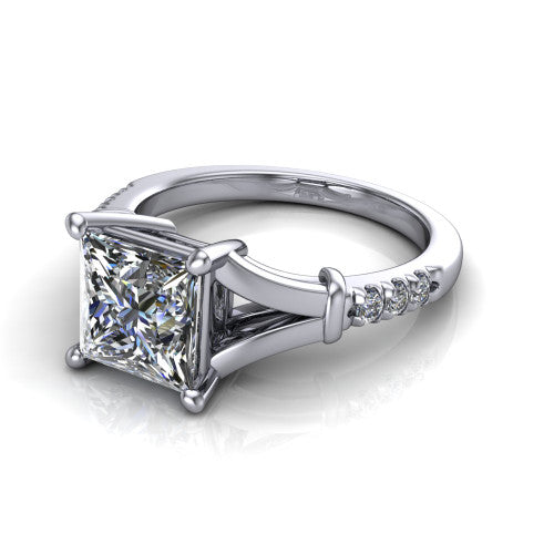 Linnea Princess Shape Classic Engagement Ring in 14K White Gold