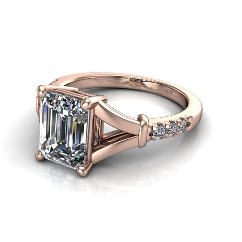 Linnea Emerald Shape Classic Engagement Ring in 14K Rose Gold