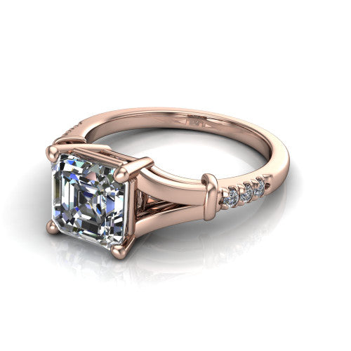 Linnea Square Emerald Shape Classic Engagement Ring in 18K Rose Gold