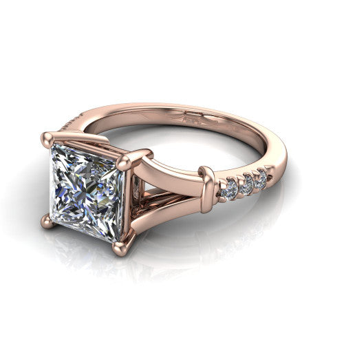 Linnea Princess Shape Classic Engagement Ring in 18K Rose Gold