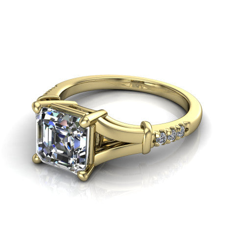Linnea Square Emerald Shape Classic Engagement Ring in 18K Yellow Gold