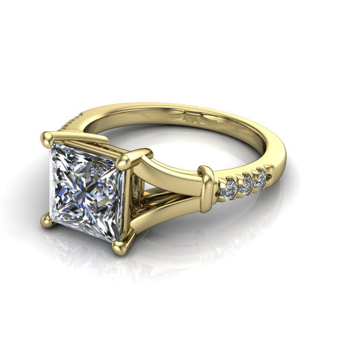 Linnea Princess Shape Classic Engagement Ring in 14K Yellow Gold