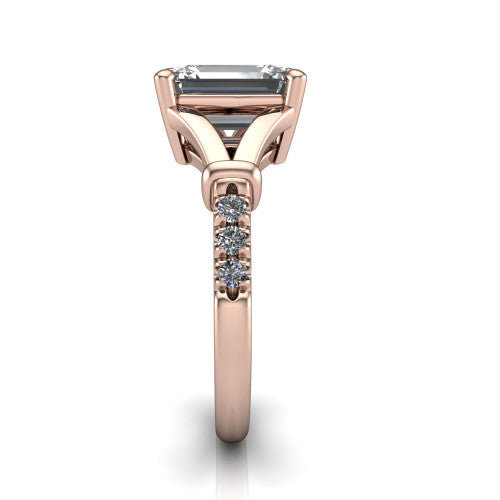 Linnea Emerald Shape Classic Engagement Ring in 14K Rose Gold