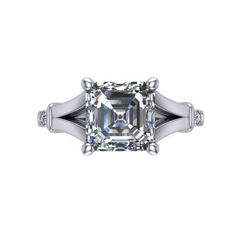 Linnea Square Emerald Shape Classic Engagement Ring in 18K White Gold