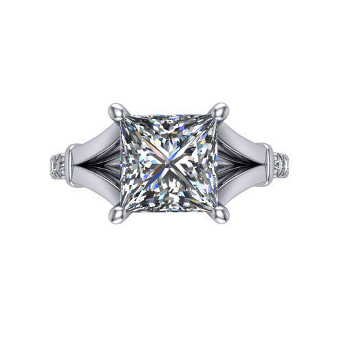 Linnea Princess Shape Classic Engagement Ring in 18K White Gold