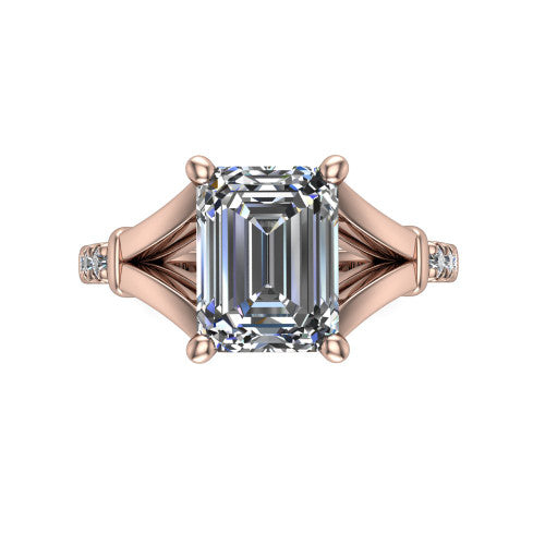Linnea Emerald Shape Classic Engagement Ring in 14K Rose Gold