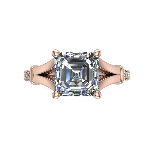 Linnea Square Emerald Shape Classic Engagement Ring in 14K Rose Gold