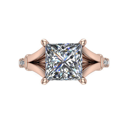 Linnea Princess Shape Classic Engagement Ring in 14K Rose Gold