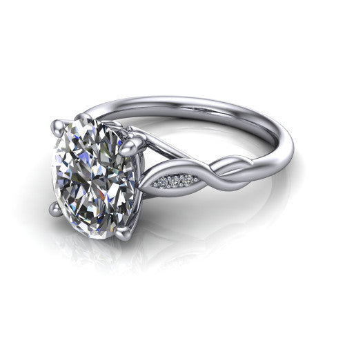 Lennon oval solitaire engagement ring in 14K White Gold, three-quarter perspective showing the oval center diamond above a twisted willow band