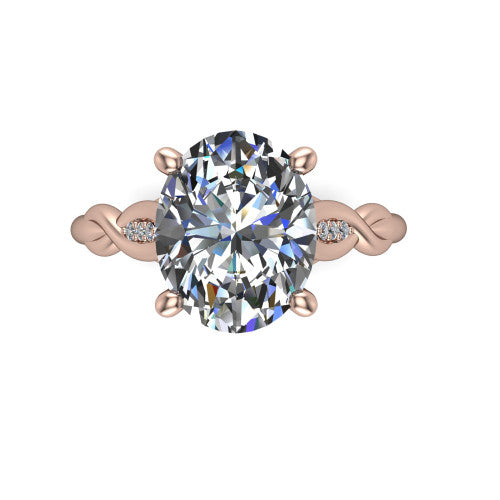 Lennon oval solitaire engagement ring in 14K Rose Gold, top-down view showing the four-prong oval center diamond and twist accents