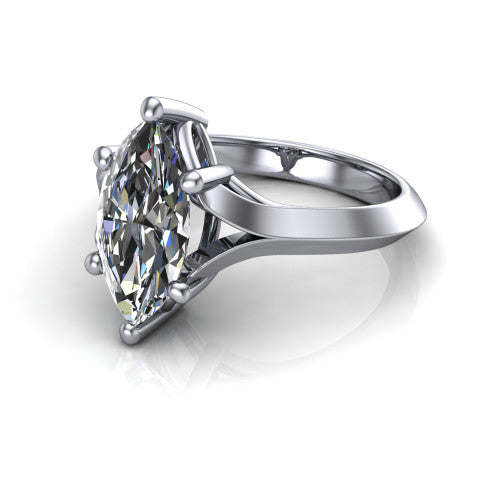 Joanna marquise solitaire engagement ring in 14K White Gold, three-quarter perspective showing the marquise center diamond on a cathedral shank