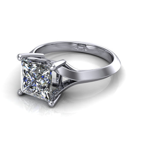 Joanna princess solitaire engagement ring in 14K White Gold, three-quarter perspective showing the princess center diamond on a cathedral shank