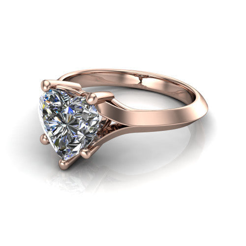 Joanna heart solitaire engagement ring in 14K Rose Gold, three-quarter perspective showing the heart center diamond on a cathedral shank