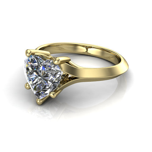 Joanna heart solitaire engagement ring in 18K Yellow Gold, three-quarter perspective showing the heart center diamond on a cathedral shank