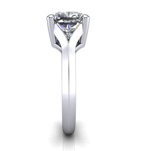 Joanna cushion solitaire engagement ring in Platinum, side profile showing the cathedral shank and polished band
