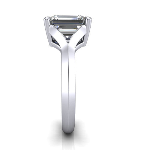 Joanna emerald solitaire engagement ring in 14K White Gold, side profile showing the cathedral shank and polished band
