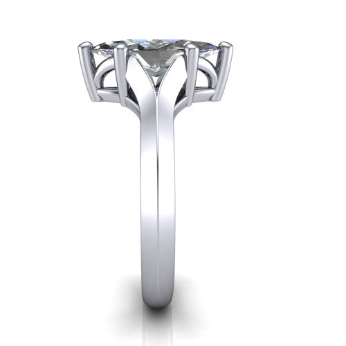 Joanna marquise solitaire engagement ring in 14K White Gold, side profile showing the cathedral shank and polished band