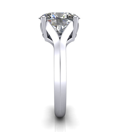Joanna oval solitaire engagement ring in 14K White Gold, side profile showing the cathedral shank and polished band