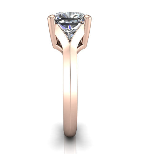Joanna cushion solitaire engagement ring in 14K Rose Gold, side profile showing the cathedral shank and polished band