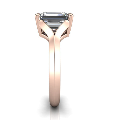 Joanna emerald solitaire engagement ring in 14K Rose Gold, side profile showing the cathedral shank and polished band