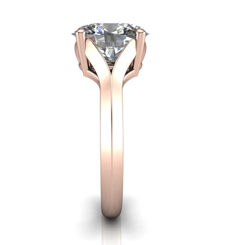 Joanna oval solitaire engagement ring in 18K Rose Gold, side profile showing the cathedral shank and polished band
