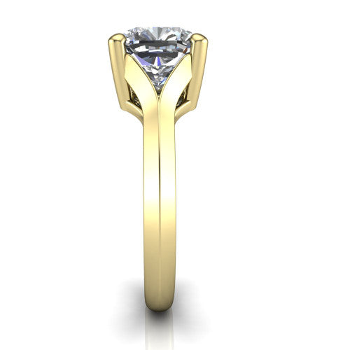 Joanna cushion solitaire engagement ring in 14K Yellow Gold, side profile showing the cathedral shank and polished band