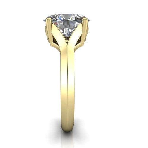 Joanna oval solitaire engagement ring in 18K Yellow Gold, side profile showing the cathedral shank and polished band