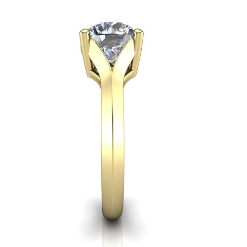 Joanna round solitaire engagement ring in 14K Yellow Gold, side profile showing the cathedral shank and polished band