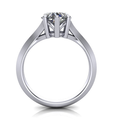 Joanna heart solitaire engagement ring in 14K White Gold, through-finger front profile showing the open split basket