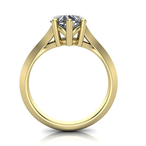 Joanna heart solitaire engagement ring in 14K Yellow Gold, through-finger front profile showing the open split basket