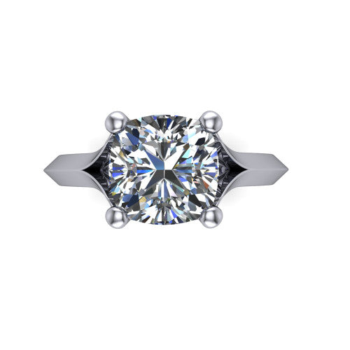 Joanna cushion solitaire engagement ring in Platinum, top-down view showing the four-prong cushion center diamond