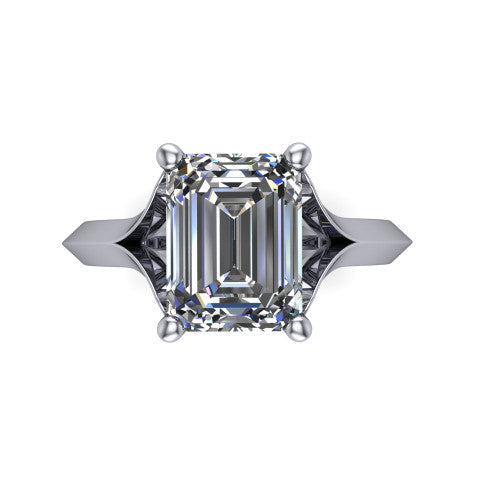 Joanna emerald solitaire engagement ring in 18K White Gold, top-down view showing the four-prong emerald center diamond